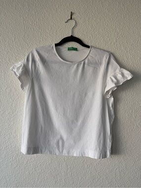 United Colors Of Benetton White Ruffle Sleeve Tee